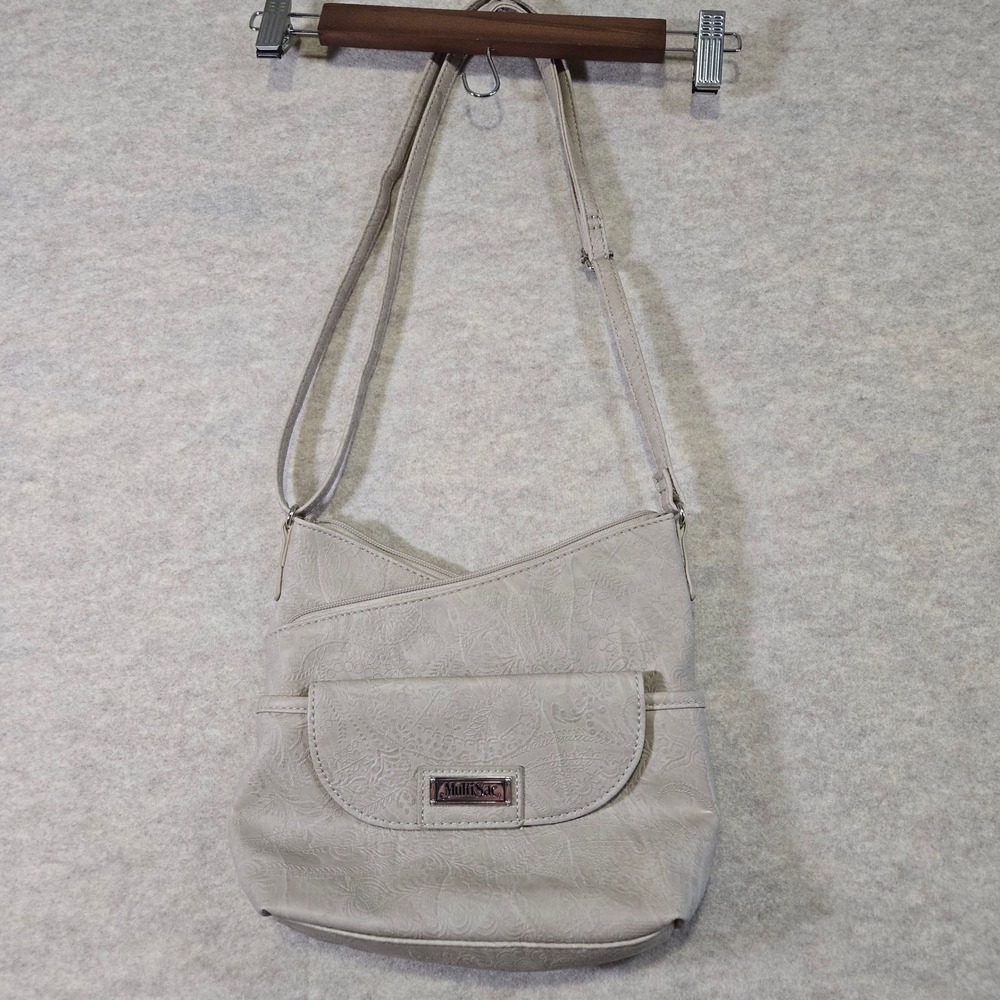 MultiSac Crossbody Bag Paisley Embossed Beige Vegan Leather Organizer